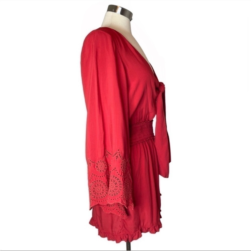 AMERICAN EAGLE Red Bell Sleeve Tie Front Romper size M - Picture 4 of 10